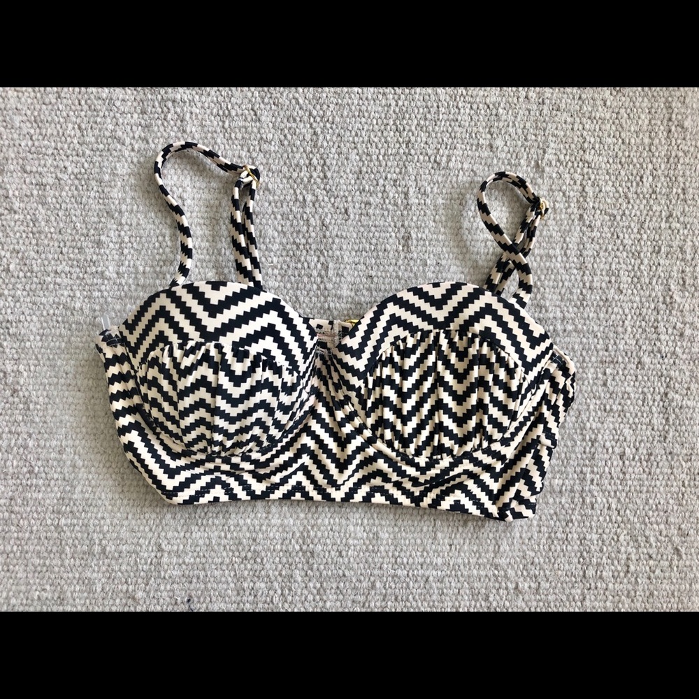 Striped Beige / Black Crop top / Swim Bra